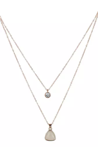   rosegold-plated triangle shaped cz studded layered chain necklace