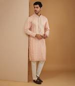 Peach mirror embroidered kurta set