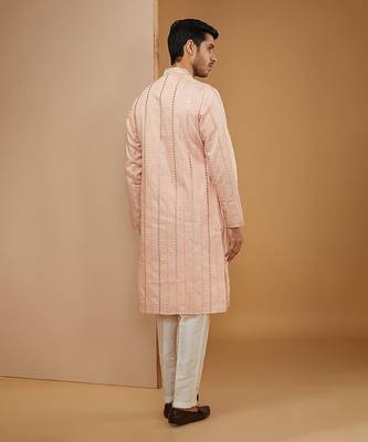 Peach mirror embroidered kurta set 2