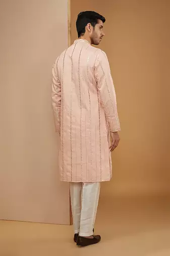 Peach mirror embroidered kurta set