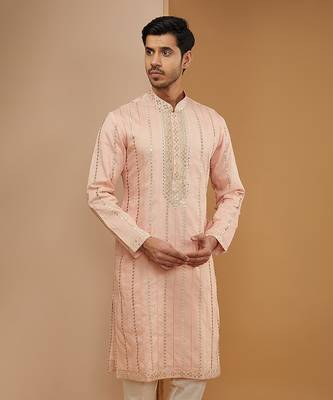 Peach mirror embroidered kurta set 3