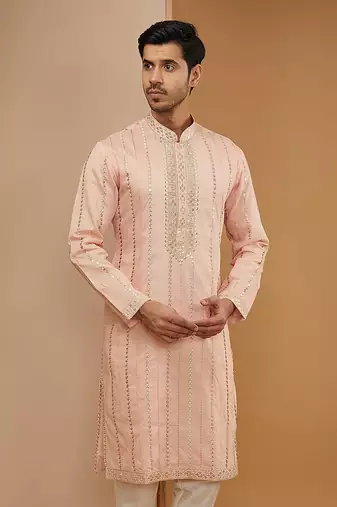 Peach mirror embroidered kurta set