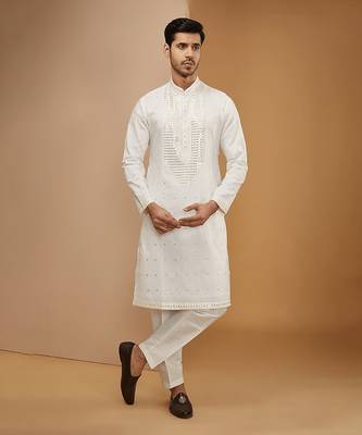 Off white mirror embroidered kurta set 1