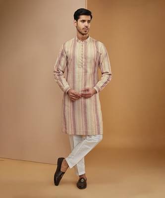 Multi colour striped resham kurta set 1