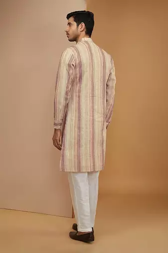 Multi colour striped resham kurta set