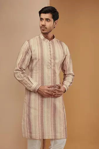 Multi colour striped resham kurta set