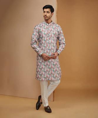 Off white floral printed kurta set 1