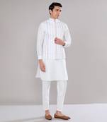 Off white embroidered kurta-jacket set