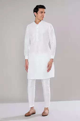 Off white embroidered kurta-jacket set