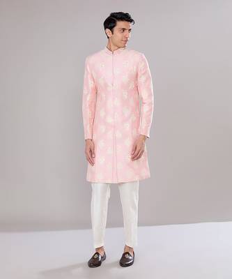 Pink embroidered achkan set 1