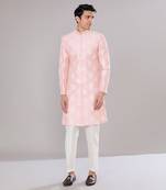 Pink embroidered achkan set