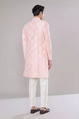 Pink embroidered achkan set