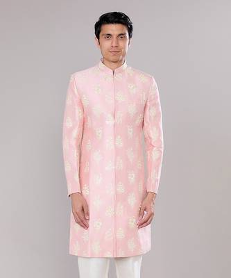 Pink embroidered achkan set 3