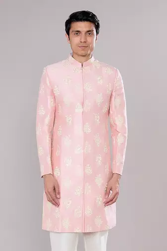 Pink embroidered achkan set