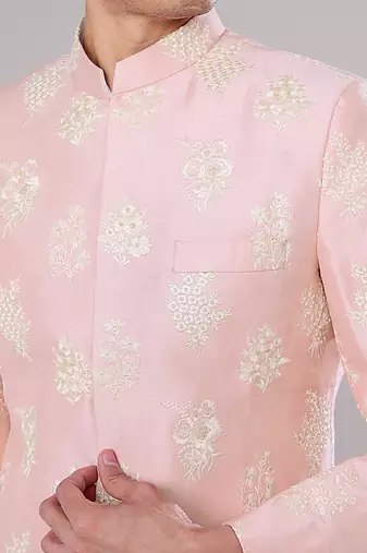 Pink embroidered achkan set