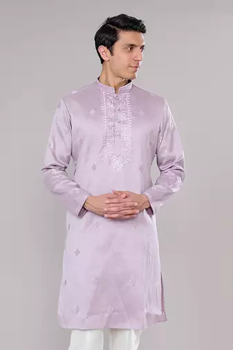 Lilac embroidered kurta set