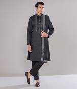 Black embroidered kurta-dupatta set