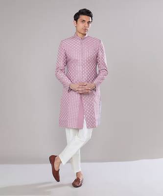 Lilac embroidered achkan set 1