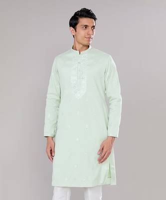 Mint green embroidered kurta set 3