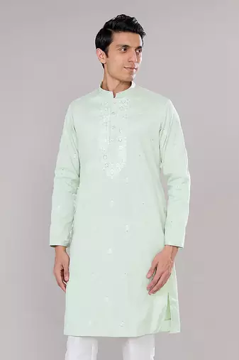 Mint green embroidered kurta set