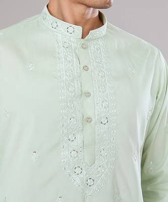 Mint green embroidered kurta set 4