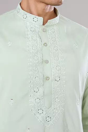 Mint green embroidered kurta set