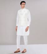 Off white embroidered kurta-jacket set