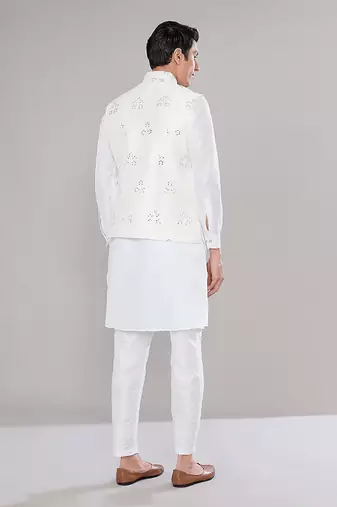Off white embroidered kurta-jacket set