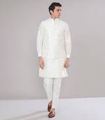 Off white embroidered kurta-jacket set