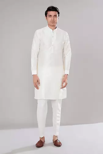 Off white embroidered kurta-jacket set