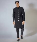 Black self embroidered achkan set