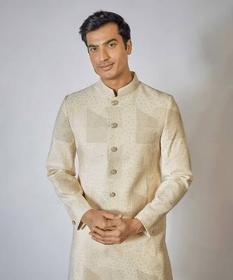 Off white embroidered achkan set 3