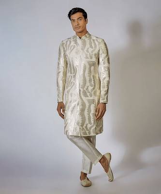 Off white embroidered achkan set 1