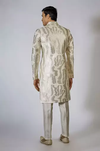 Off white embroidered achkan set