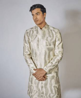 Off white embroidered achkan set 3