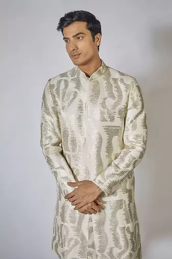 Off white embroidered achkan set
