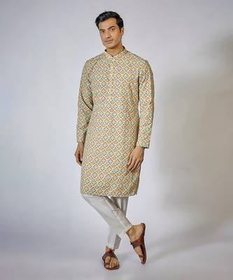 Beige printed kurta set 1