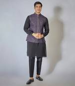 Wine zipper embroidered kurta-jacket set