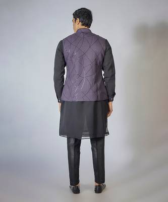 Wine zipper embroidered kurta-jacket set 2