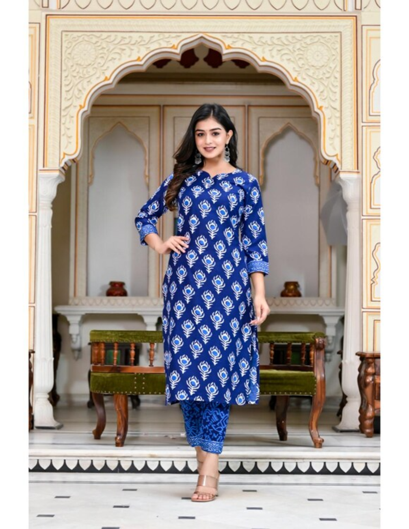 Women's Rayon Printed Designer Straight Kurti With Pant & Dupatta Set