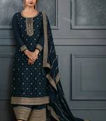 Navy Blue Heavy Dola Silk Jacquard Salwar Suit with Dupatta