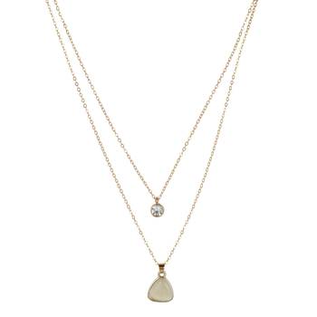   gold-plated triangle shaped cz studded layered chain necklace 5