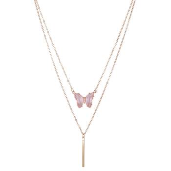   rosegold-plated butterfly shaped cz studded layered chain necklace 4