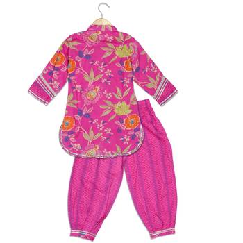 Aatya Kiids pink round neck kurti with afgani pant 3