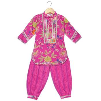 Aatya Kiids pink round neck kurti with afgani pant 7