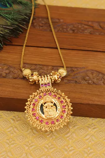 Kerala style gold plated palakka temple necklace