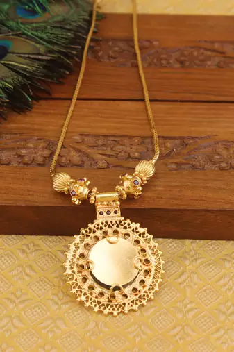 Kerala style gold plated palakka temple necklace