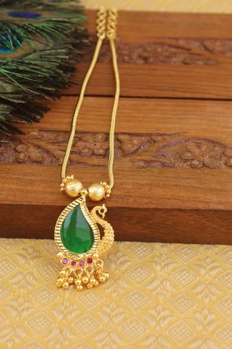 Kerala style gold plated palakka peacock necklace