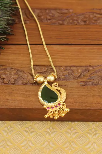 Kerala style gold plated palakka peacock necklace