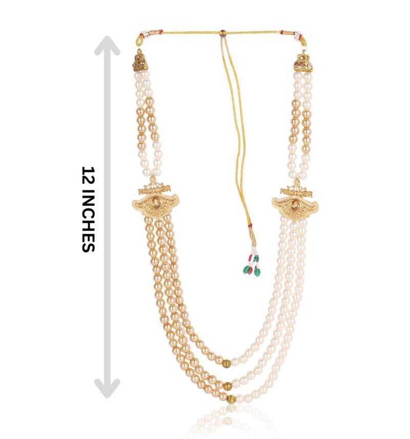   groom sherwani necklace moti mala layered for wedding | groom mala with brooch set
